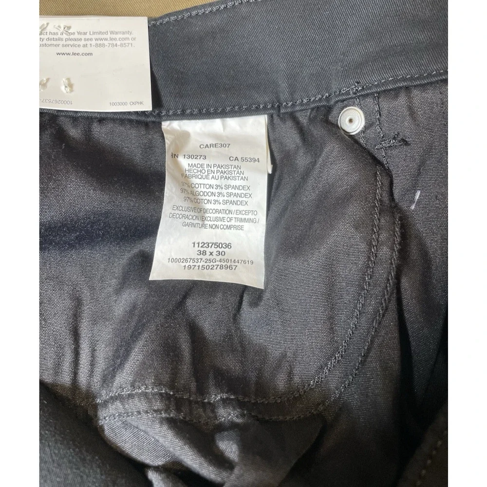 Lee Men's Black Regular Fit Straight Leg 5-Pocket Twill Pants Size 38x30 NEW